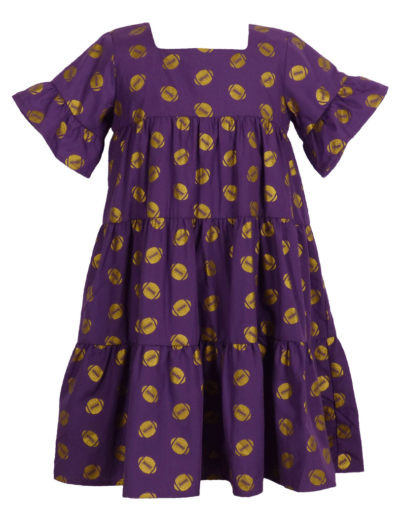 Game Day Tiered Dress with Footballs - Purple