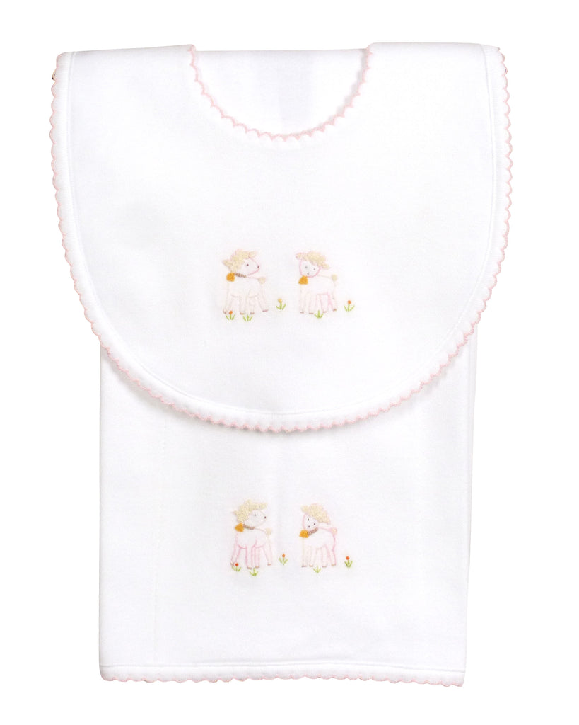 Lambikins Bib & Burp Cloth - Egyptian Cotton Knit - Pink