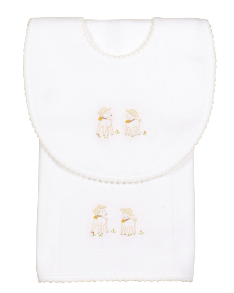 Lambikins Bib & Burp Cloth - Egyptian Cotton Knit - Cream