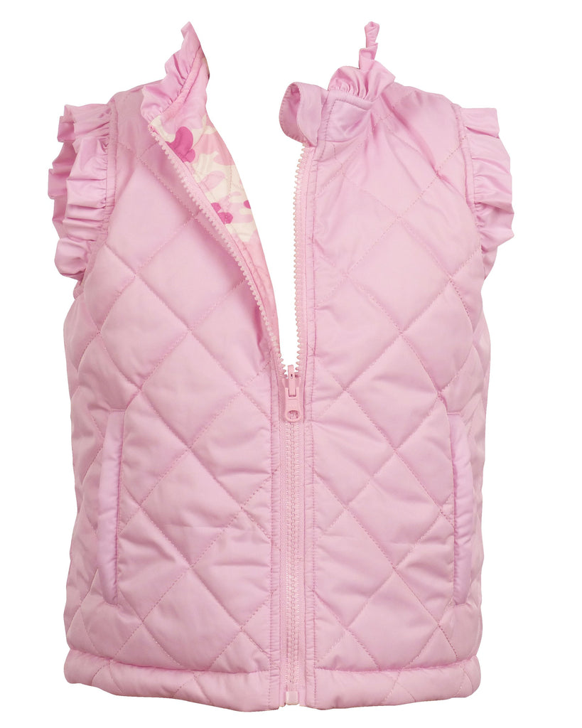 Vera Vest with Ruffle REVERSIBLE - Cotton Candy Pink / Pink Power Camo