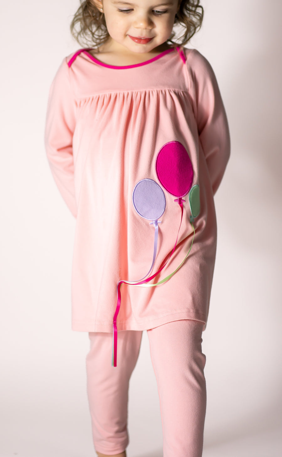 Yellow Lamb Girls Tabby Top - Pink with Hombre Valentine Hearts - Ruffle Back