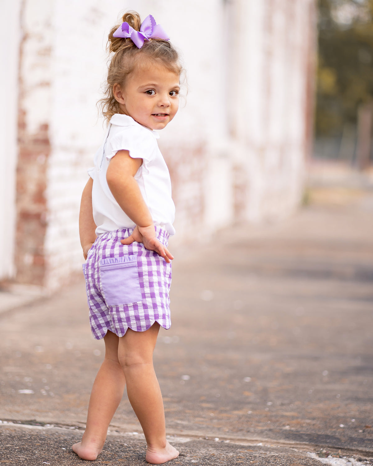 Katie Shorts in Purple Gingham Seersucker