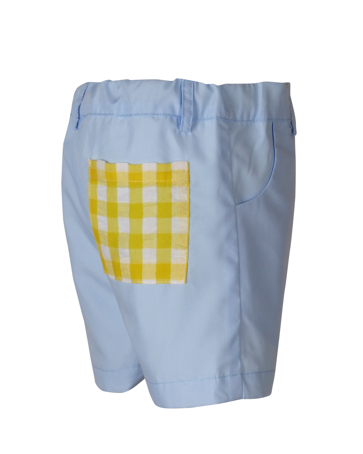 Alexander Short in Blue with Yellow Gingham Seersucker Pocket