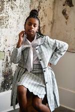 Britton Scalloped Skirt in Blue Jacquard Plaid