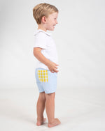 Alexander Short in Blue with Yellow Gingham Seersucker Pocket