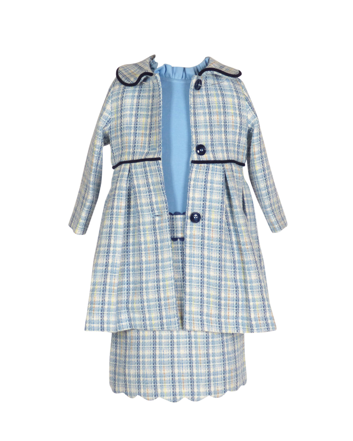 Britton Scalloped Skirt in Blue Jacquard Plaid