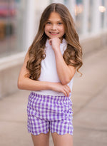 Katie Shorts in Purple Gingham Seersucker