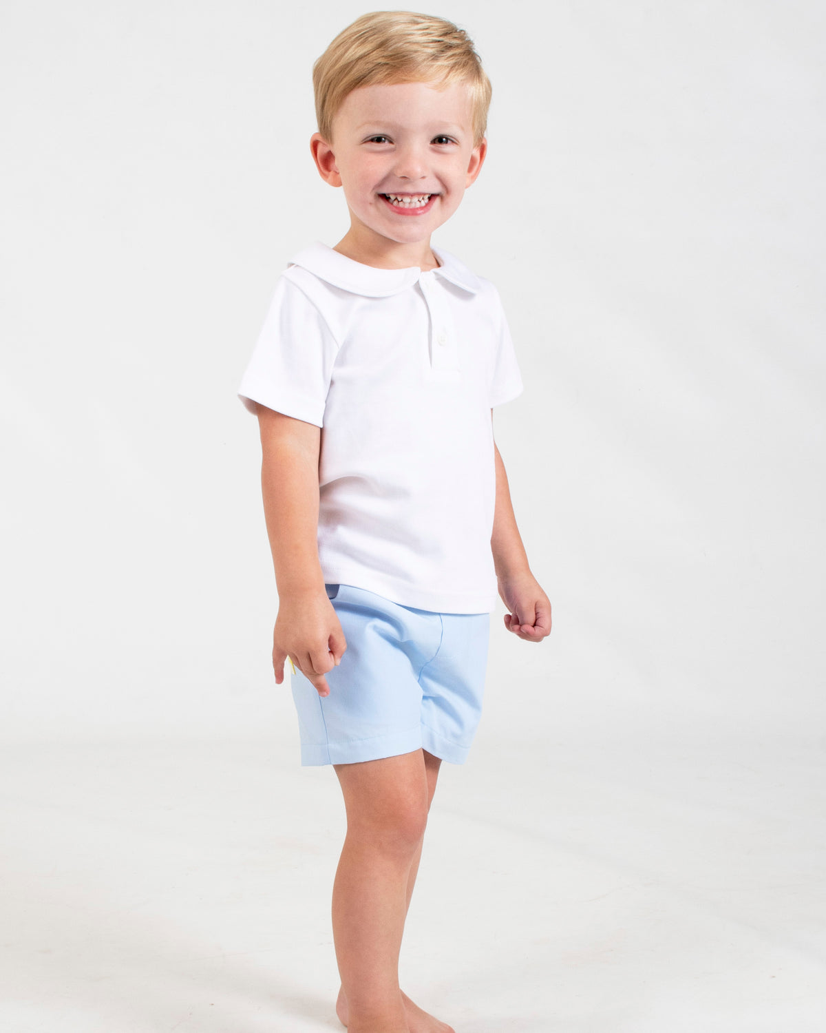 Alexander Short in Blue with Yellow Gingham Seersucker Pocket