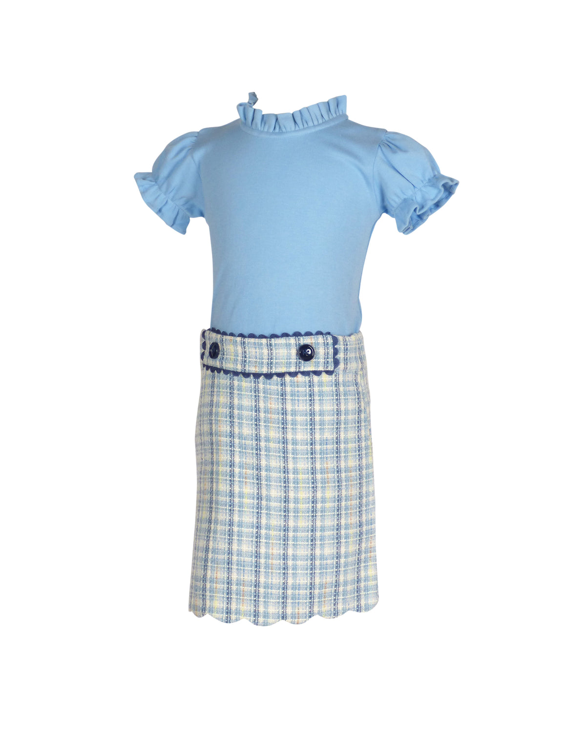 Britton Scalloped Skirt in Blue Jacquard Plaid