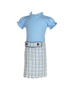 Britton Scalloped Skirt in Blue Jacquard Plaid